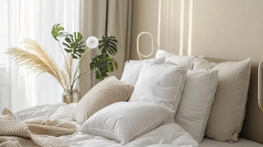 Different types of pillows including memory foam and contour pillows for neck support