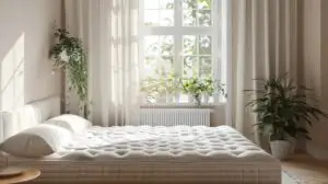 Comfortable modern mattress in a bright bedroom designed for better sleep