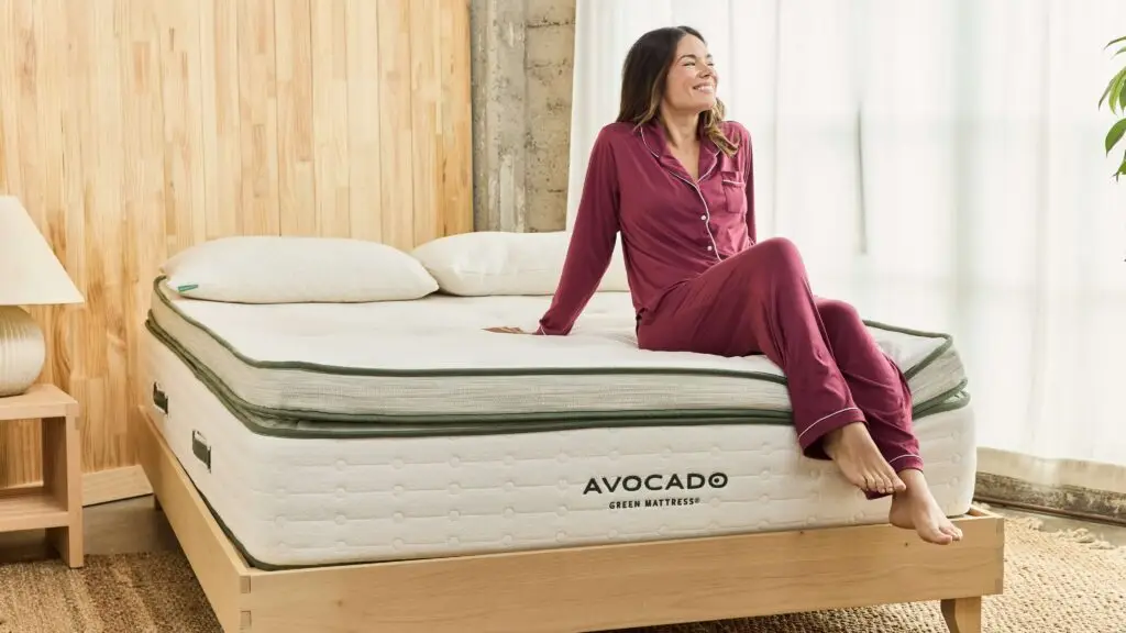 Woman relaxing on an organic mattress made with natural and eco-friendly materials