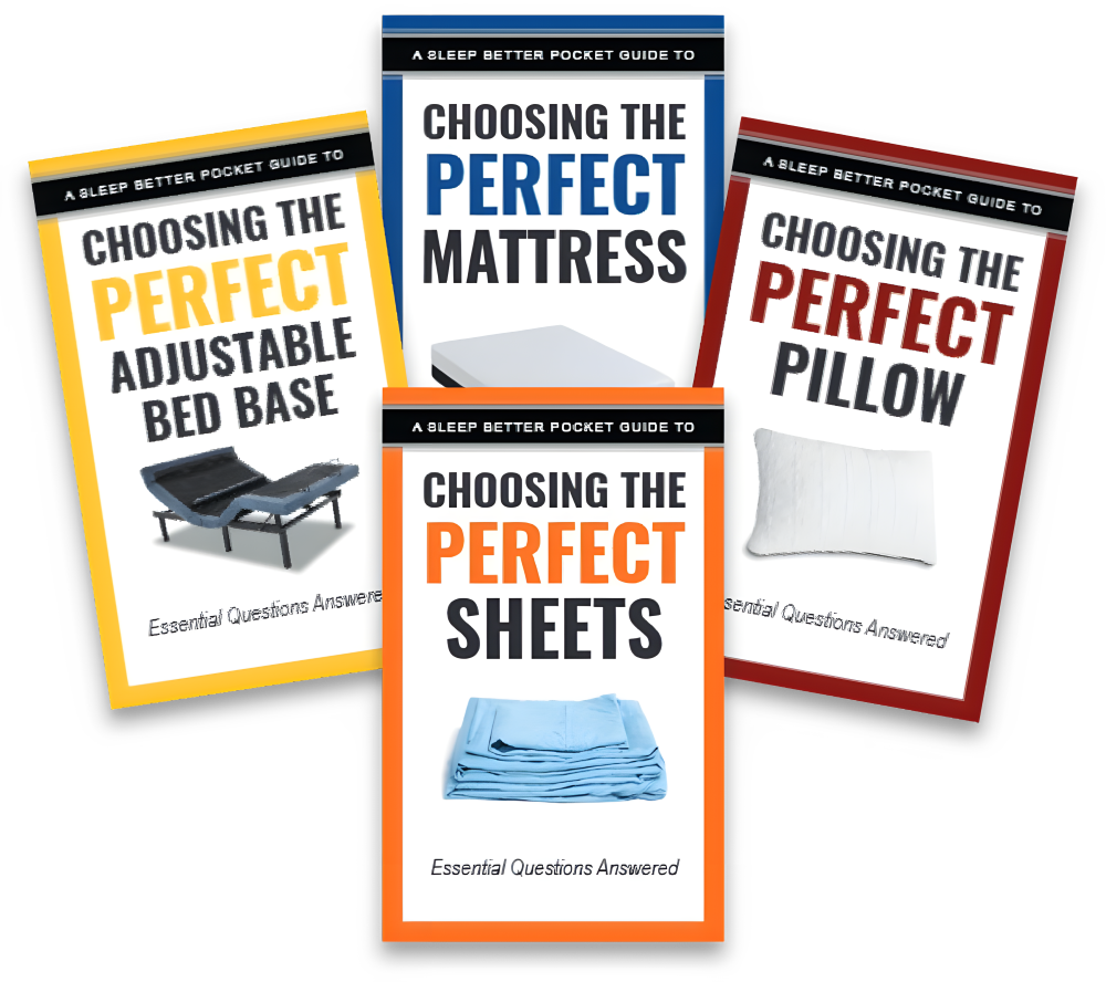 Guides for choosing the perfect mattress, adjustable bed base, sheets, and pillow, featuring bold titles and images of bedding essentials, promoting better sleep solutions from Boise Mattress.
