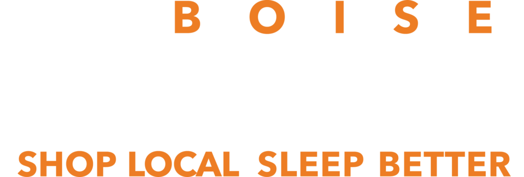 Boise Mattress logo featuring bold orange and white lettering with the tagline "Shop Local Sleep Better," representing the mattress retail business.