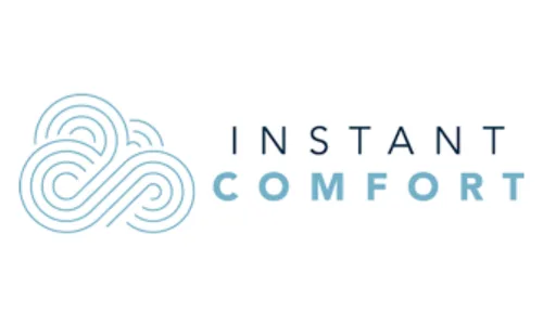Instant Comfort logo featuring a stylized cloud design and the text "INSTANT COMFORT," relevant to Boise Mattress and its focus on comfort and advanced mattress technology.
